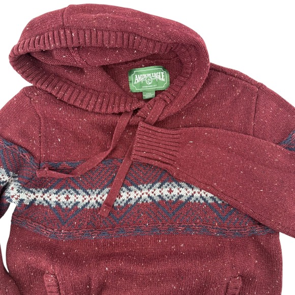 American Eagle By Payless Other - Vintage American Eagle Men's Red‎ Speckled Fair Isle Knit Hoodie Sweater Size S